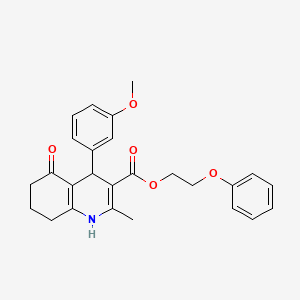 molecular formula C26H27NO5 B11678804 2-Phenoxyethyl 4-(3-methoxyphenyl)-2-methyl-5-oxo-1,4,5,6,7,8-hexahydroquinoline-3-carboxylate 