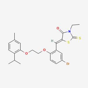 molecular formula C24H26BrNO3S2 B11678814 (5Z)-5-(5-bromo-2-{2-[5-methyl-2-(propan-2-yl)phenoxy]ethoxy}benzylidene)-3-ethyl-2-thioxo-1,3-thiazolidin-4-one 