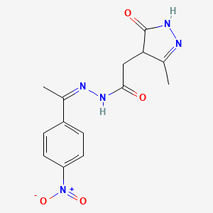 molecular formula C14H15N5O4 B11678870 2-(3-hydroxy-5-methyl-4H-pyrazol-4-yl)-N'-[(1Z)-1-(4-nitrophenyl)ethylidene]acetohydrazide 