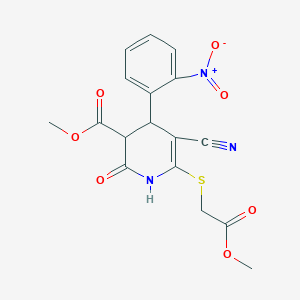 molecular formula C17H15N3O7S B11678910 Methyl 5-cyano-6-[(2-methoxy-2-oxoethyl)sulfanyl]-4-(2-nitrophenyl)-2-oxo-1,2,3,4-tetrahydropyridine-3-carboxylate 