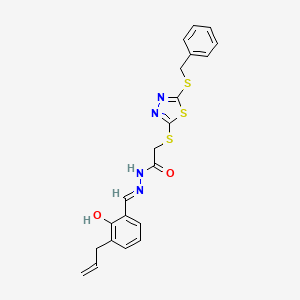 molecular formula C21H20N4O2S3 B11678917 2-{[5-(benzylsulfanyl)-1,3,4-thiadiazol-2-yl]sulfanyl}-N'-{(E)-[2-hydroxy-3-(prop-2-en-1-yl)phenyl]methylidene}acetohydrazide 