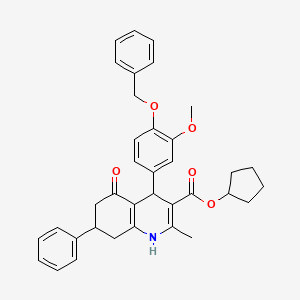 molecular formula C36H37NO5 B11678936 Cyclopentyl 4-[4-(benzyloxy)-3-methoxyphenyl]-2-methyl-5-oxo-7-phenyl-1,4,5,6,7,8-hexahydroquinoline-3-carboxylate 