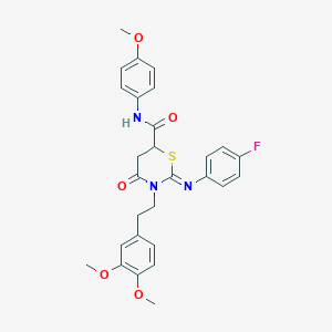 molecular formula C28H28FN3O5S B11678953 (2Z)-3-[2-(3,4-dimethoxyphenyl)ethyl]-2-[(4-fluorophenyl)imino]-N-(4-methoxyphenyl)-4-oxo-1,3-thiazinane-6-carboxamide 