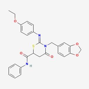 molecular formula C27H25N3O5S B11679000 (2Z)-3-(1,3-benzodioxol-5-ylmethyl)-2-[(4-ethoxyphenyl)imino]-4-oxo-N-phenyl-1,3-thiazinane-6-carboxamide 