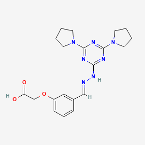 molecular formula C20H25N7O3 B11679024 {3-[(E)-{2-[4,6-di(pyrrolidin-1-yl)-1,3,5-triazin-2-yl]hydrazinylidene}methyl]phenoxy}acetic acid 