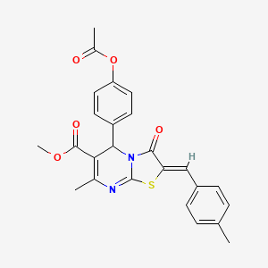 molecular formula C25H22N2O5S B11679028 methyl (2Z)-5-[4-(acetyloxy)phenyl]-7-methyl-2-(4-methylbenzylidene)-3-oxo-2,3-dihydro-5H-[1,3]thiazolo[3,2-a]pyrimidine-6-carboxylate 