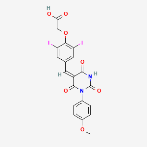 molecular formula C20H14I2N2O7 B11679034 (2,6-diiodo-4-{(E)-[1-(4-methoxyphenyl)-2,4,6-trioxotetrahydropyrimidin-5(2H)-ylidene]methyl}phenoxy)acetic acid 