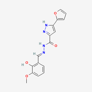 molecular formula C16H14N4O4 B11679213 3-(2-furyl)-N'-[(E)-(2-hydroxy-3-methoxyphenyl)methylidene]-1H-pyrazole-5-carbohydrazide 