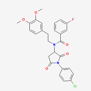 molecular formula C27H24ClFN2O5 B11679231 N-[1-(4-chlorophenyl)-2,5-dioxopyrrolidin-3-yl]-N-[2-(3,4-dimethoxyphenyl)ethyl]-3-fluorobenzamide 