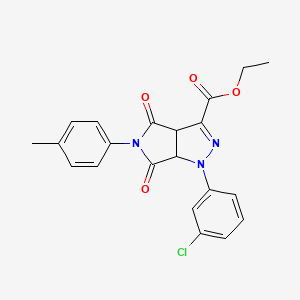 molecular formula C21H18ClN3O4 B11679284 Ethyl 1-(3-chlorophenyl)-5-(4-methylphenyl)-4,6-dioxo-1,3a,4,5,6,6a-hexahydropyrrolo[3,4-c]pyrazole-3-carboxylate 