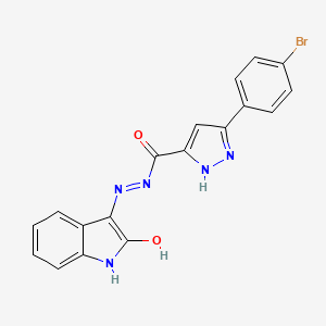 molecular formula C18H12BrN5O2 B11679290 3-(4-bromophenyl)-N'-[(3Z)-2-oxo-1,2-dihydro-3H-indol-3-ylidene]-1H-pyrazole-5-carbohydrazide 