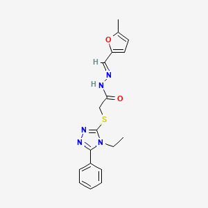 molecular formula C18H19N5O2S B11679311 2-[(4-ethyl-5-phenyl-4H-1,2,4-triazol-3-yl)sulfanyl]-N'-[(E)-(5-methylfuran-2-yl)methylidene]acetohydrazide 