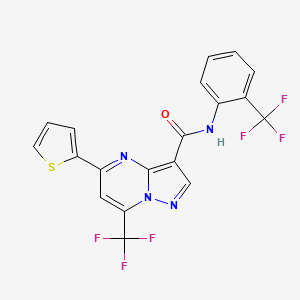 molecular formula C19H10F6N4OS B11679325 5-(thiophen-2-yl)-7-(trifluoromethyl)-N-[2-(trifluoromethyl)phenyl]pyrazolo[1,5-a]pyrimidine-3-carboxamide 