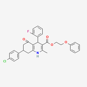 molecular formula C31H27ClFNO4 B11679342 2-Phenoxyethyl 7-(4-chlorophenyl)-4-(2-fluorophenyl)-2-methyl-5-oxo-1,4,5,6,7,8-hexahydroquinoline-3-carboxylate 