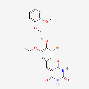 molecular formula C22H21BrN2O7 B11679350 5-({3-Bromo-5-ethoxy-4-[2-(2-methoxyphenoxy)ethoxy]phenyl}methylidene)-1,3-diazinane-2,4,6-trione 