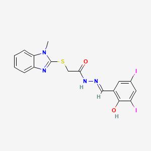 N'-[(E)-(2-hydroxy-3,5-diiodophenyl)methylidene]-2-[(1-methyl-1H-benzimidazol-2-yl)sulfanyl]acetohydrazide