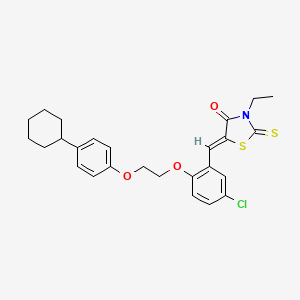 molecular formula C26H28ClNO3S2 B11679409 (5Z)-5-({5-Chloro-2-[2-(4-cyclohexylphenoxy)ethoxy]phenyl}methylidene)-3-ethyl-2-sulfanylidene-1,3-thiazolidin-4-one 