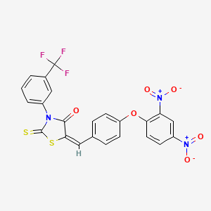 molecular formula C23H12F3N3O6S2 B11679424 (5E)-5-{[4-(2,4-Dinitrophenoxy)phenyl]methylidene}-2-sulfanylidene-3-[3-(trifluoromethyl)phenyl]-1,3-thiazolidin-4-one 