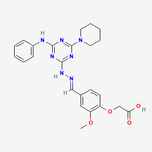 {2-methoxy-4-[(E)-{2-[4-(phenylamino)-6-(piperidin-1-yl)-1,3,5-triazin-2-yl]hydrazinylidene}methyl]phenoxy}acetic acid