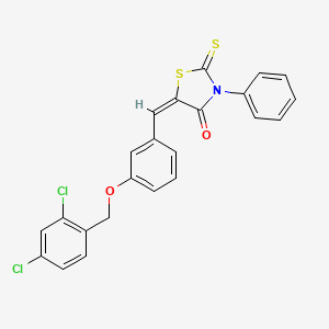 molecular formula C23H15Cl2NO2S2 B11679462 (5E)-5-({3-[(2,4-Dichlorophenyl)methoxy]phenyl}methylidene)-3-phenyl-2-sulfanylidene-1,3-thiazolidin-4-one 