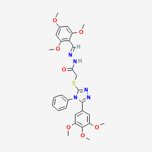 molecular formula C29H31N5O7S B11679469 2-{[4-phenyl-5-(3,4,5-trimethoxyphenyl)-4H-1,2,4-triazol-3-yl]sulfanyl}-N'-[(E)-(2,4,6-trimethoxyphenyl)methylidene]acetohydrazide 