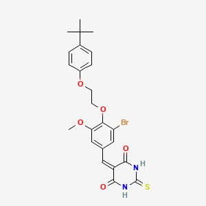 molecular formula C24H25BrN2O5S B11679498 5-({3-Bromo-4-[2-(4-tert-butylphenoxy)ethoxy]-5-methoxyphenyl}methylidene)-2-sulfanylidene-1,3-diazinane-4,6-dione 