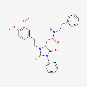 molecular formula C29H31N3O4S B11679506 2-{3-[2-(3,4-dimethoxyphenyl)ethyl]-5-oxo-1-phenyl-2-thioxoimidazolidin-4-yl}-N-(2-phenylethyl)acetamide 