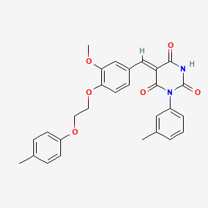 molecular formula C28H26N2O6 B11679543 (5Z)-5-{3-methoxy-4-[2-(4-methylphenoxy)ethoxy]benzylidene}-1-(3-methylphenyl)pyrimidine-2,4,6(1H,3H,5H)-trione 