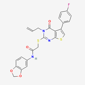 molecular formula C24H18FN3O4S2 B11679554 2-{[3-Allyl-5-(4-fluorophenyl)-4-oxo-3,4-dihydrothieno[2,3-D]pyrimidin-2-YL]sulfanyl}-N-(1,3-benzodioxol-5-YL)acetamide 