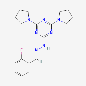 molecular formula C18H22FN7 B11679597 2-[(2E)-2-(2-fluorobenzylidene)hydrazinyl]-4,6-di(pyrrolidin-1-yl)-1,3,5-triazine 