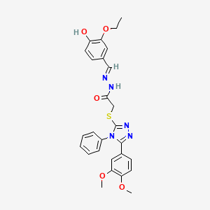 molecular formula C27H27N5O5S B11679627 2-{[5-(3,4-dimethoxyphenyl)-4-phenyl-4H-1,2,4-triazol-3-yl]sulfanyl}-N'-[(E)-(3-ethoxy-4-hydroxyphenyl)methylidene]acetohydrazide 