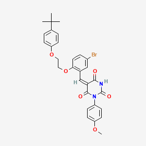 molecular formula C30H29BrN2O6 B11679662 (5E)-5-{5-bromo-2-[2-(4-tert-butylphenoxy)ethoxy]benzylidene}-1-(4-methoxyphenyl)pyrimidine-2,4,6(1H,3H,5H)-trione 