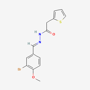 molecular formula C14H13BrN2O2S B11679689 N'-[(E)-(3-bromo-4-methoxyphenyl)methylidene]-2-(thiophen-2-yl)acetohydrazide 