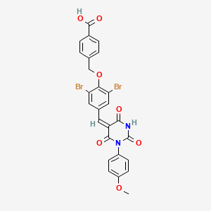 molecular formula C26H18Br2N2O7 B11679739 4-[(2,6-dibromo-4-{(E)-[1-(4-methoxyphenyl)-2,4,6-trioxotetrahydropyrimidin-5(2H)-ylidene]methyl}phenoxy)methyl]benzoic acid 