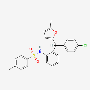 molecular formula C25H22ClNO3S B11679746 N-{2-[(4-chlorophenyl)(5-methylfuran-2-yl)methyl]phenyl}-4-methylbenzenesulfonamide 