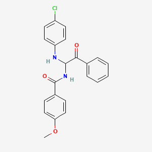 molecular formula C22H19ClN2O3 B11679768 N-{1-[(4-chlorophenyl)amino]-2-oxo-2-phenylethyl}-4-methoxybenzamide 