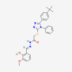 molecular formula C28H29N5O3S B11679795 2-{[5-(4-tert-butylphenyl)-4-phenyl-4H-1,2,4-triazol-3-yl]sulfanyl}-N'-[(E)-(2-hydroxy-3-methoxyphenyl)methylidene]acetohydrazide 