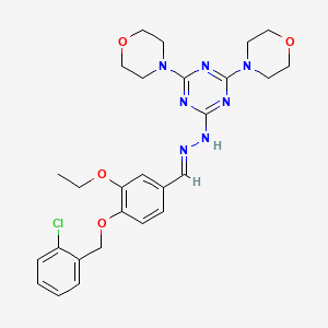 molecular formula C27H32ClN7O4 B11679800 2-[(2E)-2-{4-[(2-chlorobenzyl)oxy]-3-ethoxybenzylidene}hydrazinyl]-4,6-di(morpholin-4-yl)-1,3,5-triazine 