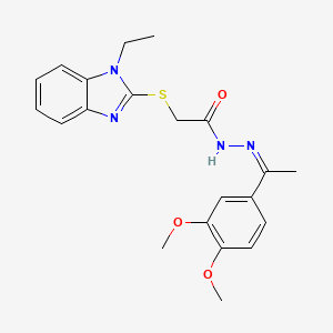 molecular formula C21H24N4O3S B11679835 N'-[(1Z)-1-(3,4-Dimethoxyphenyl)ethylidene]-2-[(1-ethyl-1H-1,3-benzodiazol-2-YL)sulfanyl]acetohydrazide 