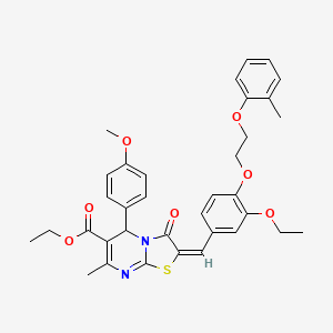 molecular formula C35H36N2O7S B11679863 ethyl (2E)-2-{3-ethoxy-4-[2-(2-methylphenoxy)ethoxy]benzylidene}-5-(4-methoxyphenyl)-7-methyl-3-oxo-2,3-dihydro-5H-[1,3]thiazolo[3,2-a]pyrimidine-6-carboxylate 