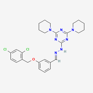 2-[(2E)-2-{3-[(2,4-dichlorobenzyl)oxy]benzylidene}hydrazinyl]-4,6-di(piperidin-1-yl)-1,3,5-triazine