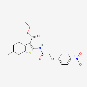 molecular formula C20H22N2O6S B11679879 Ethyl 6-methyl-2-[2-(4-nitrophenoxy)acetamido]-4,5,6,7-tetrahydro-1-benzothiophene-3-carboxylate 