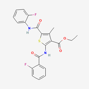 molecular formula C22H18F2N2O4S B11679893 Ethyl 5-[(2-fluorophenyl)carbamoyl]-2-{[(2-fluorophenyl)carbonyl]amino}-4-methylthiophene-3-carboxylate 