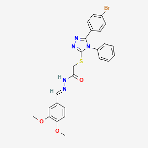 molecular formula C25H22BrN5O3S B11679894 2-{[5-(4-bromophenyl)-4-phenyl-4H-1,2,4-triazol-3-yl]sulfanyl}-N'-[(E)-(3,4-dimethoxyphenyl)methylidene]acetohydrazide 