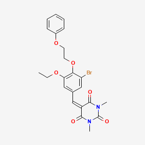 molecular formula C23H23BrN2O6 B11679896 5-{[3-Bromo-5-ethoxy-4-(2-phenoxyethoxy)phenyl]methylidene}-1,3-dimethyl-1,3-diazinane-2,4,6-trione 