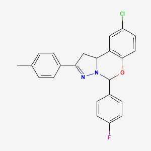 molecular formula C23H18ClFN2O B11679897 9-Chloro-5-(4-fluorophenyl)-2-(4-methylphenyl)-1,10b-dihydropyrazolo[1,5-c][1,3]benzoxazine 