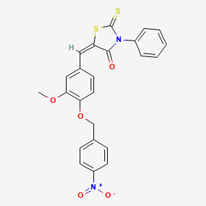 molecular formula C24H18N2O5S2 B11679917 (5E)-5-{3-methoxy-4-[(4-nitrobenzyl)oxy]benzylidene}-3-phenyl-2-thioxo-1,3-thiazolidin-4-one 