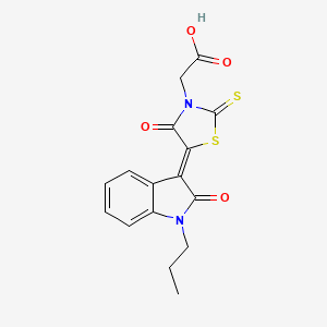 molecular formula C16H14N2O4S2 B11679920 [(5Z)-4-oxo-5-(2-oxo-1-propyl-1,2-dihydro-3H-indol-3-ylidene)-2-thioxo-1,3-thiazolidin-3-yl]acetic acid 