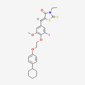 molecular formula C27H30INO4S2 B11679958 (5Z)-5-{4-[2-(4-cyclohexylphenoxy)ethoxy]-3-iodo-5-methoxybenzylidene}-3-ethyl-2-thioxo-1,3-thiazolidin-4-one 