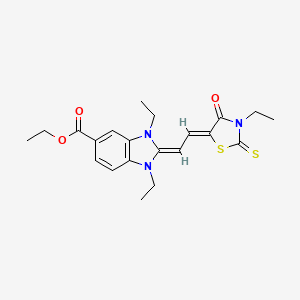 molecular formula C21H25N3O3S2 B11679969 ethyl (2Z)-1,3-diethyl-2-[(2Z)-2-(3-ethyl-4-oxo-2-thioxo-1,3-thiazolidin-5-ylidene)ethylidene]-2,3-dihydro-1H-benzimidazole-5-carboxylate 